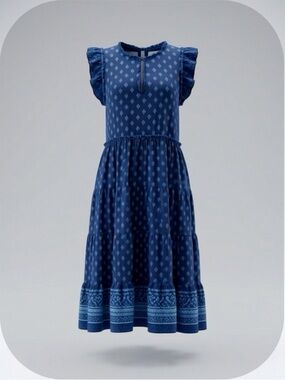 beachlunchlounge Girls' Indigo Printed Tiered Dress